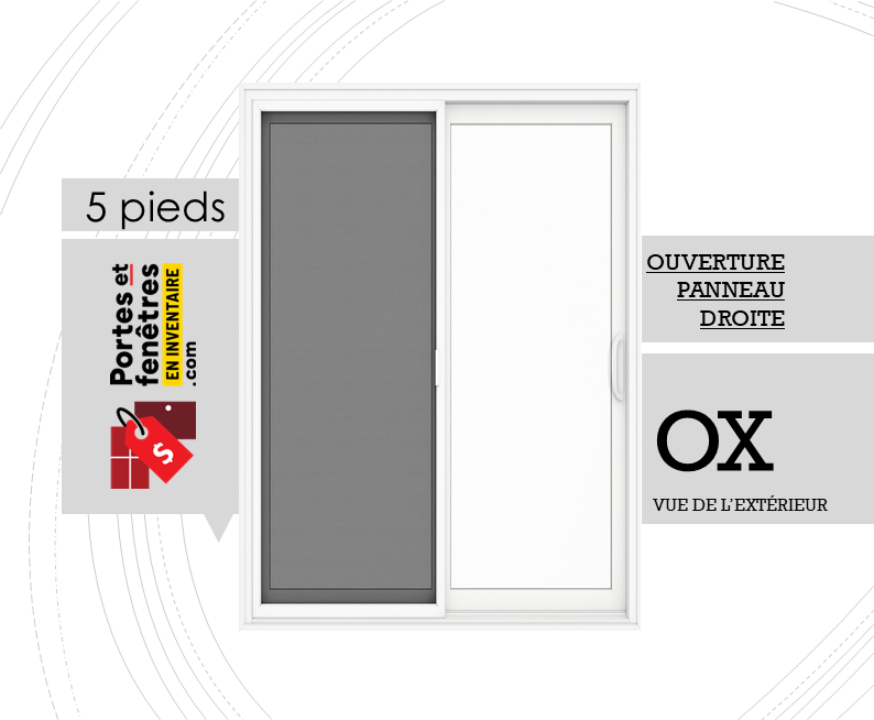 PORTE PATIO 5 DROITE BLANC porte-patio 5 pieds en pvc ox