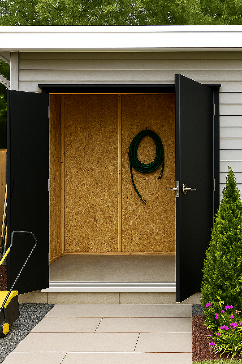 cabanon porte noir droite ouvert La porte de cabanon latéral