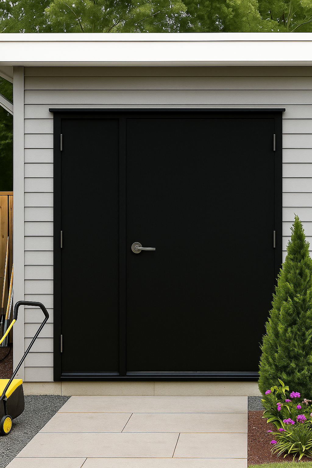 cabanon porte noire droite La porte de cabanon latéral