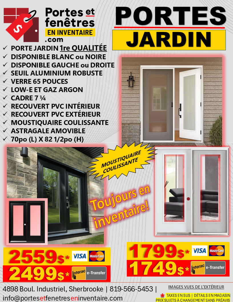 Porte jardin avec verre clair Low-e et gaz argon