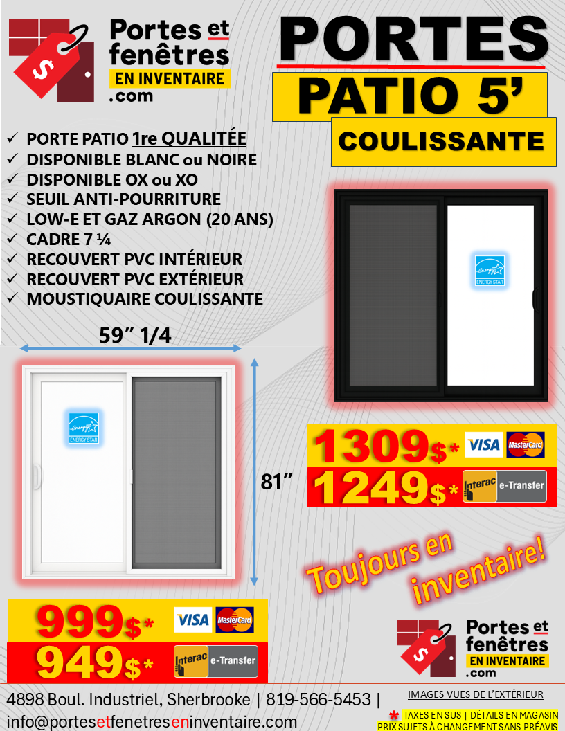 PORTE PATIO 5 PIEDS porte-patio 5 pieds en pvc