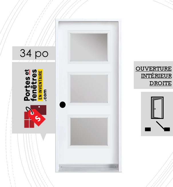 SABLE BLANC D FRONTPAGE porte 3 vitres sablées de 23x18 pouces