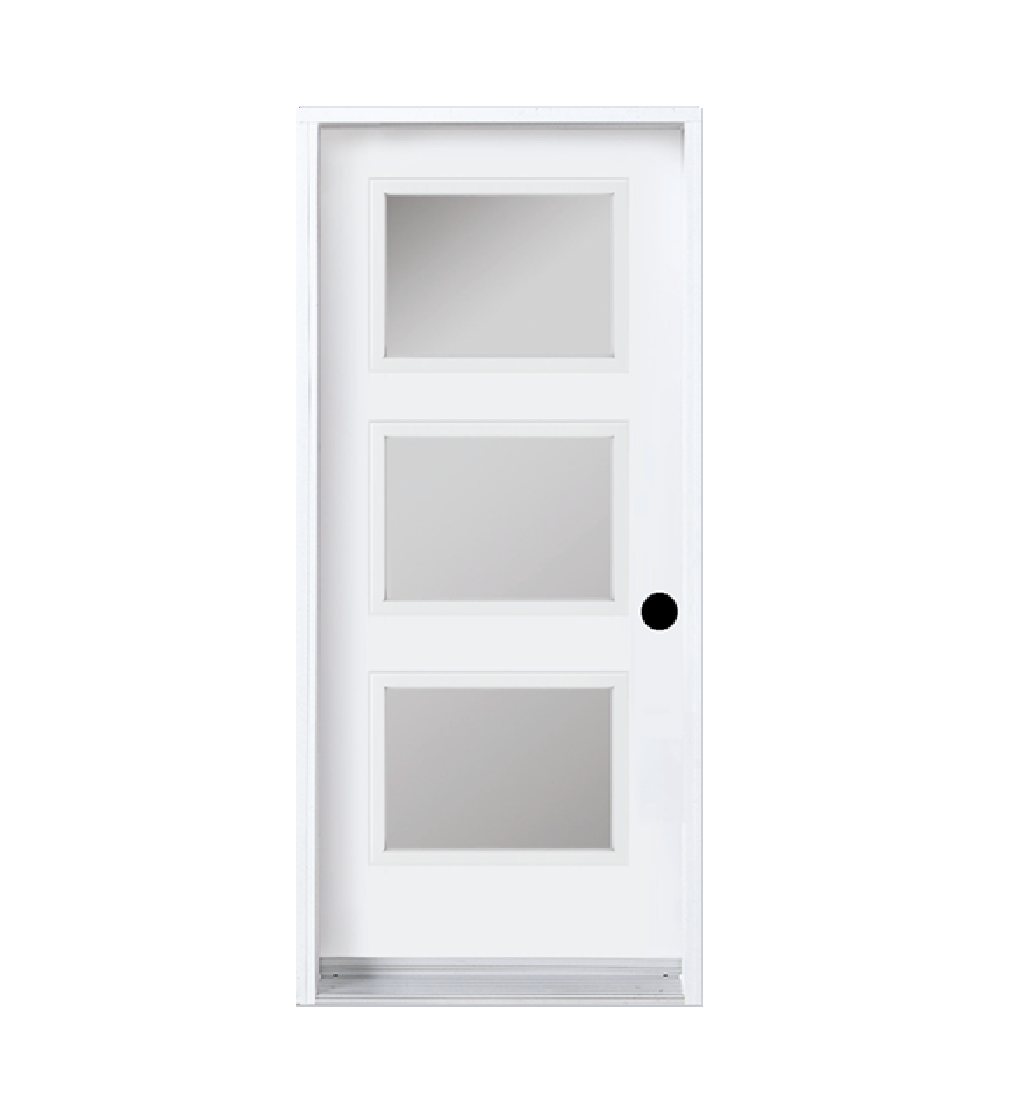 SABLE BLANC G FRONTPAGE 1 PORTE VERRE SABLÉ 3x VITRES 18po BLANCHE 34 OUVRANT INTÉRIEUR GAUCHE