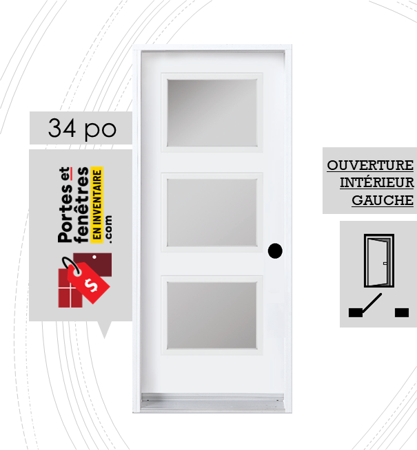 SABLE BLANC G FRONTPAGE porte 3 vitres sablées de 23x18 pouces