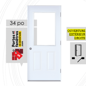 PORTE VERRE CLAIR 37po BLANCHE 34 OUVRANT EXTÉRIEUR DROITE