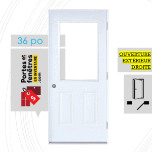 PORTE VERRE CLAIR 37po BLANCHE 36 OUVRANT EXTÉRIEUR DROITE