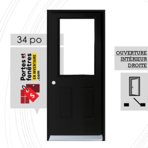 PORTE VERRE CLAIR 37po NOIRE 34 OUVRANT INTÉRIEUR DROITE