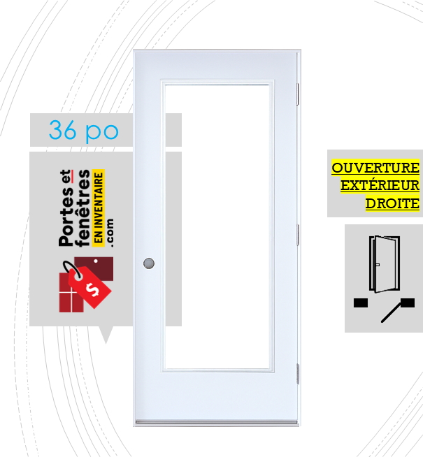 CLAIR 23X65 BLANC D 36 OUTSWING FRONTPAGE PORTE VERRE CLAIR 65po BLANCHE 36 OUVRANT EXTÉRIEUR DROITE