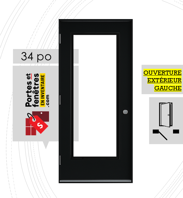 CLAIR 23X65 NOIRE G 34 OUTSWING FRONTPAGE PORTE VERRE CLAIR 65po NOIRE 34 OUVRANT EXTÉRIEUR GAUCHE