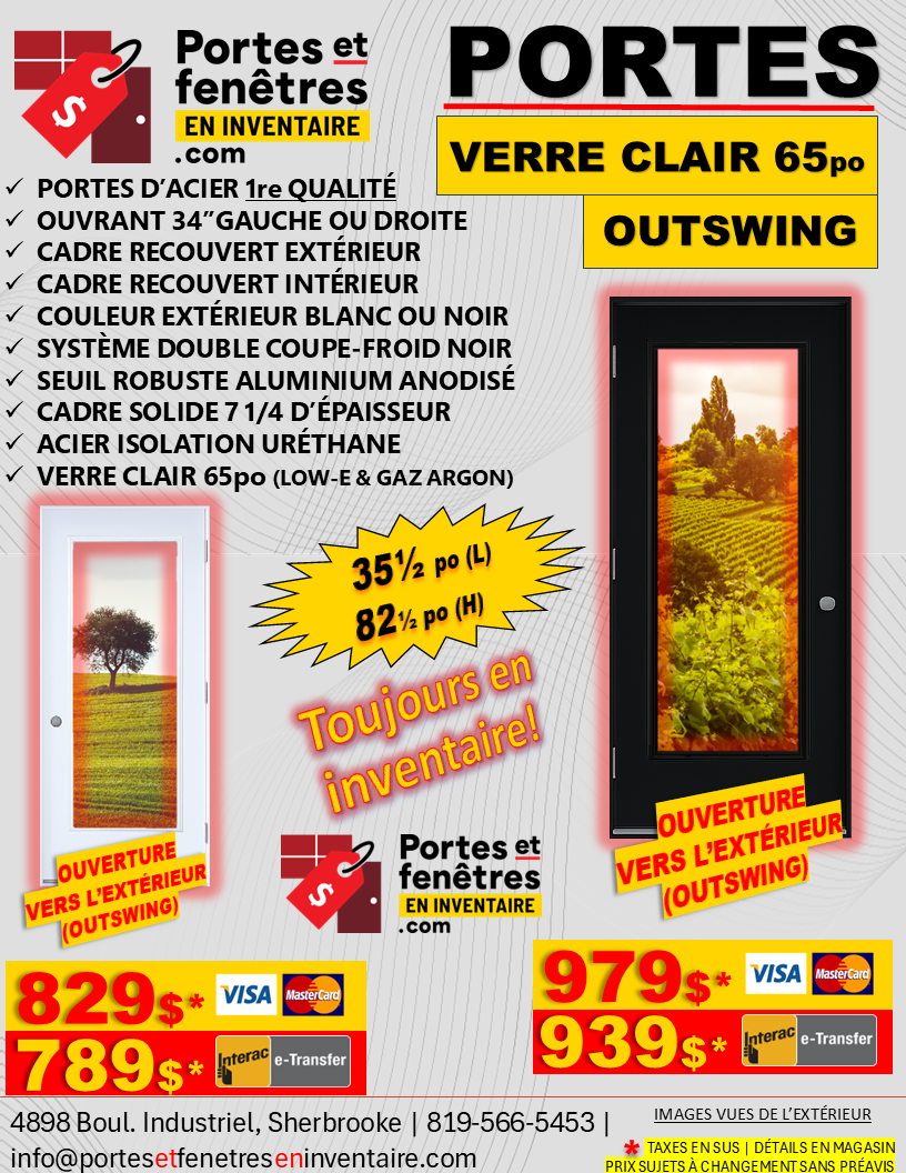 CLAIR 65po 34 OUTSWING V1 PORTE VERRE CLAIR 65po BLANCHE 34 OUVRANT EXTÉRIEUR GAUCHE
