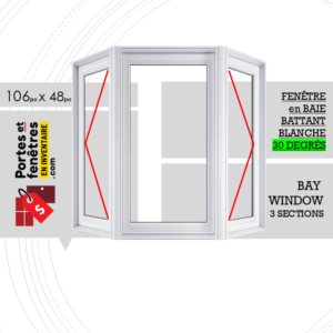 FENÊTRE EN BAIE À BATTANT 106po X 048po BLANC PVC AVEC ANGLE 30 DEGRÉS QUALITÉ