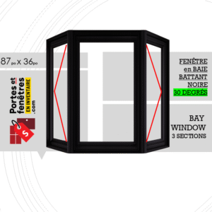 FENÊTRE EN BAIE À BATTANT 87po X 36po NOIRE PVC AVEC ANGLE 30 DEGRÉS QUALITÉ