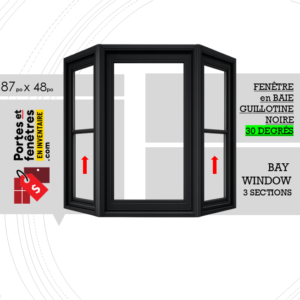 FENÊTRE EN BAIE 087po X 048po À GUILLOTINE NOIRE PVC AVEC ANGLE 30 DEGRÉS QUALITÉ
