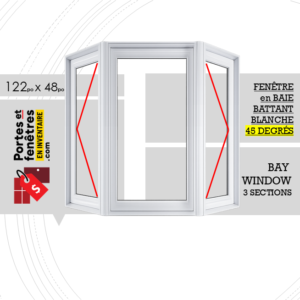FENÊTRE EN BAIE À BATTANT 122po X 048po BLANC PVC AVEC ANGLE 45 DEGRÉS QUALITÉ