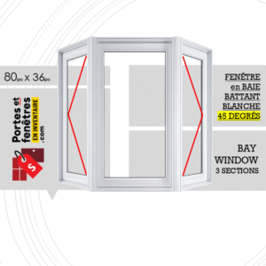 FENÊTRE EN BAIE À BATTANT 80po X 36po BLANC PVC AVEC ANGLE 45 DEGRÉS QUALITÉ
