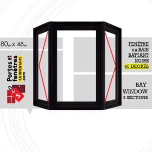 FENÊTRE EN BAIE À BATTANT 80po X 48po NOIRE PVC AVEC ANGLE 45 DEGRÉS QUALITÉ
