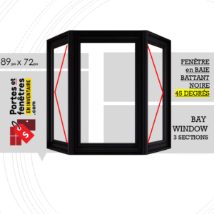 FENÊTRE EN BAIE À BATTANT 89po X 72po NOIRE PVC AVEC ANGLE 45 DEGRÉS QUALITÉ