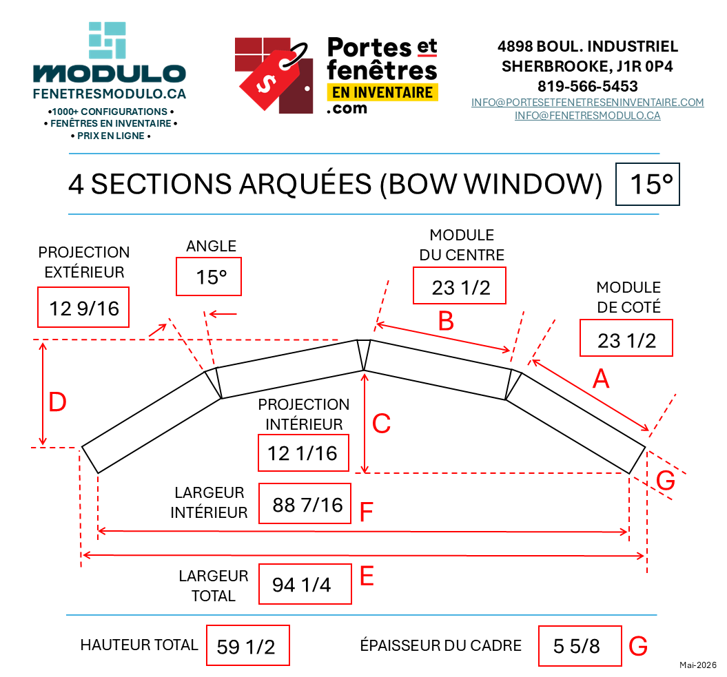 bow4 window 95X60 15d FENÊTRE ARQUÉE 095po X 060po À BATTANT BLANC PVC AVEC ANGLE 15 DEGRÉS QUALITÉ – Image 4