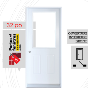 PORTE VERRE CLAIR 37po BLANCHE 32 OUVRANT INTÉRIEUR DROITE