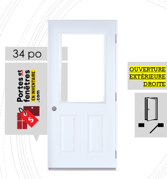 CLAIR 23X37 BLANC D 34 outswing FRONT3 PORTE VERRE CLAIR 37po BLANCHE 34 OUVRANT EXTÉRIEUR DROITE