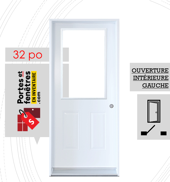 CLAIR 23X37 BLANC G 32 FRONT PORTE VERRE CLAIR 37po BLANCHE 32 OUVRANT INTÉRIEUR GAUCHE