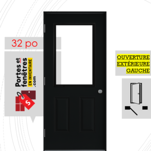 PORTE VERRE CLAIR 37po NOIRE 32 OUVRANT EXTÉRIEUR GAUCHE
