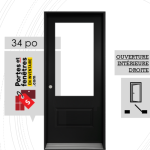 PORTE VERRE CLAIR 49po NOIRE 34 OUVRANT INTÉRIEUR DROITE