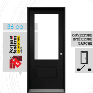 PORTE VERRE CLAIR 49po NOIRE 36 OUVRANT INTÉRIEUR GAUCHE