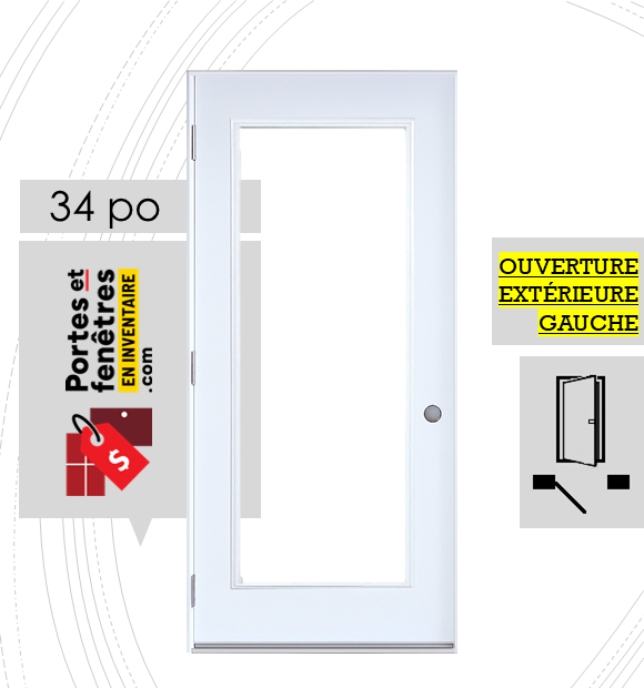 CLAIR 23X65 BLANC G 34 outswing FRONT PORTE VERRE CLAIR 65po BLANCHE 34 OUVRANT EXTÉRIEUR GAUCHE