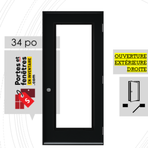 PORTE VERRE CLAIR 65po NOIRE 34 OUVRANT EXTÉRIEUR DROITE