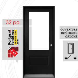 PORTE VERRE CLAIR 49po NOIRE 32 OUVRANT INTÉRIEUR GAUCHE