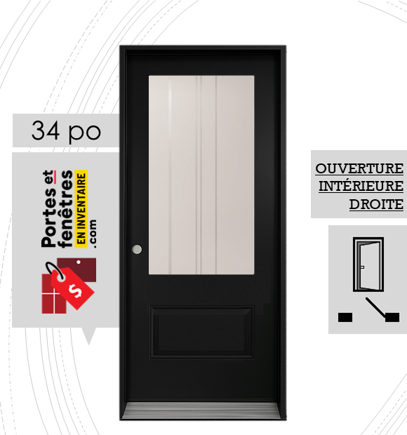 CYNDI 23X49 NOIR D 34 FRONT2 PORTE CYNDI 49po NOIRE 34 OUVRANT INTÉRIEUR DROITE