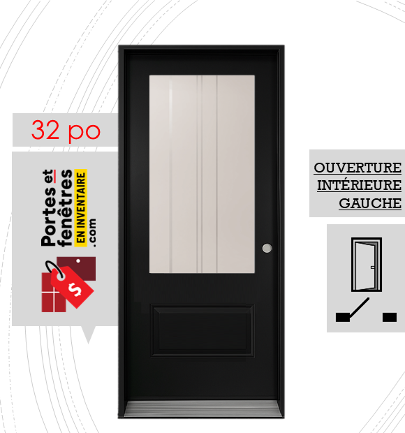 CYNDI 23X49 NOIR G 32 FRONT2 PORTE CYNDI 49po NOIRE 32 OUVRANT INTÉRIEUR GAUCHE