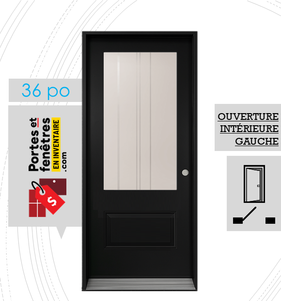 CYNDI 23X49 NOIR G 36 FRONT2 PORTE CYNDI 49po NOIRE 36 OUVRANT INTÉRIEUR GAUCHE