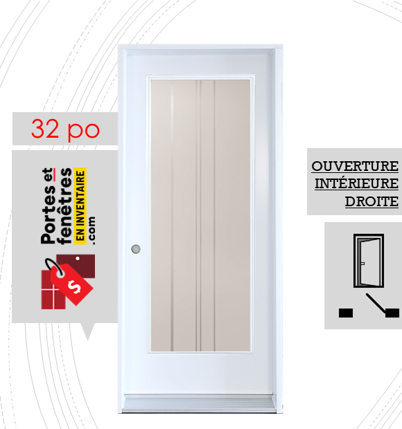 CYNDI 23X65 BLANC D 32 FRONT PORTE CYNDI 65po BLANCHE 32 OUVRANT INTÉRIEUR DROITE