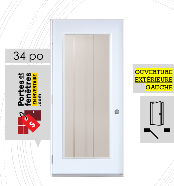 CYNDI 23X65 BLANC G 34 outswing FRONT PORTE CYNDI 65po BLANCHE 34 OUVRANT EXTÉRIEUR GAUCHE
