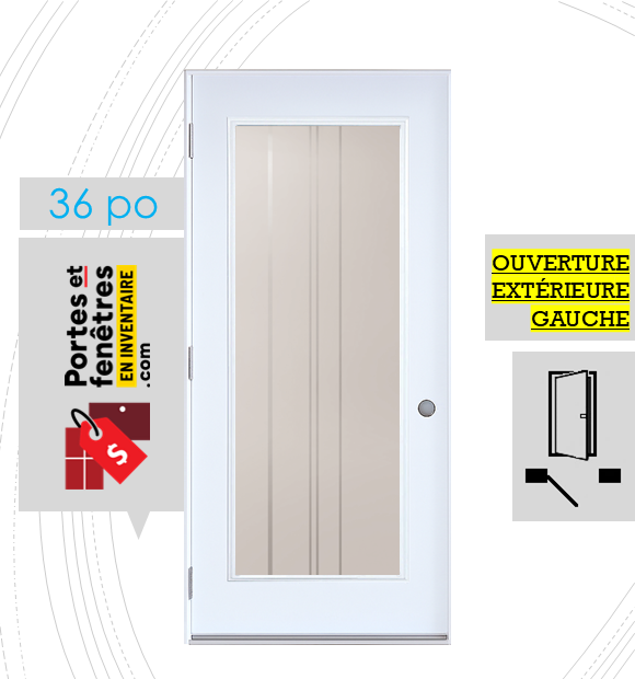 CYNDI 23X65 BLANC G 36 outswing FRONT PORTE CYNDI 65po BLANCHE 36 OUVRANT EXTÉRIEUR GAUCHE