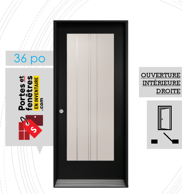 CYNDI 23X65 NOIR D 36 FRONT PORTE CYNDI 65po NOIRE 36 OUVRANT INTÉRIEUR DROITE