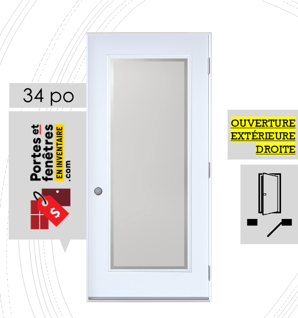 EDGE 23X65 BLANC D 34 outswing FRONT PORTE EDGE 65po BLANCHE 34 OUVRANT EXTÉRIEUR DROITE