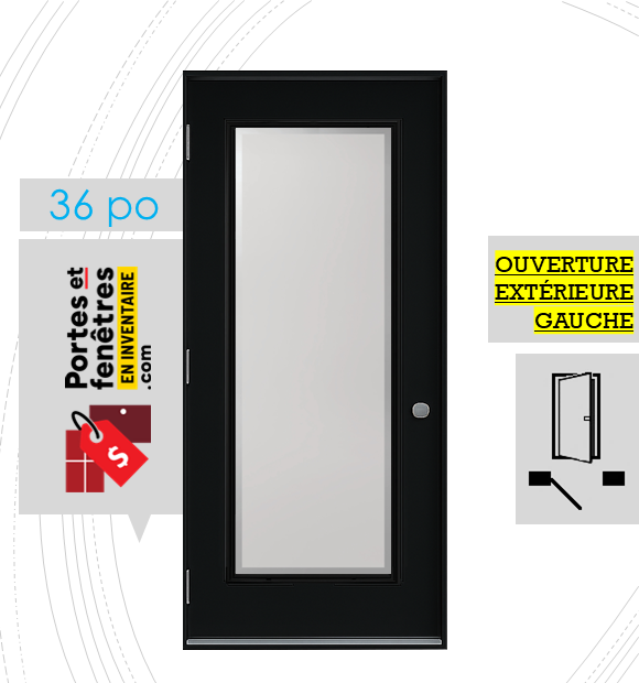 EDGE 23X65 NOIRE G 36 outswing FRONT PORTE EDGE 65po NOIRE 36 OUVRANT EXTÉRIEUR GAUCHE