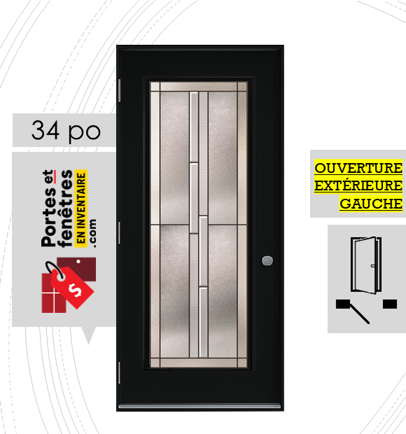WHISTLER 23X65 NOIRE G 34 outswing FRONT PORTE WHISTLER 65po NOIRE 34 OUVRANT EXTÉRIEUR GAUCHE